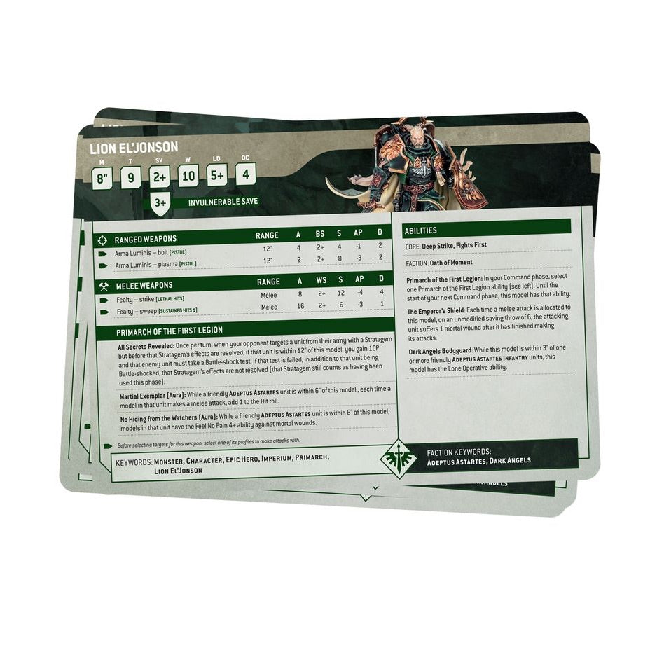 WARHAMMER 40K: DARK ANGELS DATASHEET CARDS